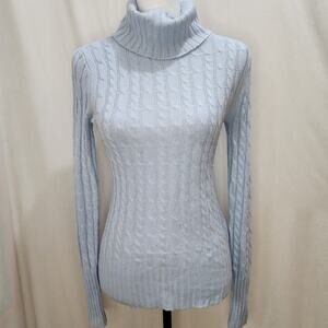New York & Company Light Blue Cable Knit Turtle Neck Sweater, Size XS